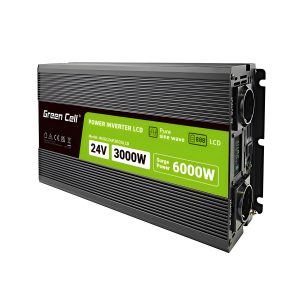 Green Cell PowerInverter LCD 24V 3000W Czysta sinusoida Przetwornica napięcia