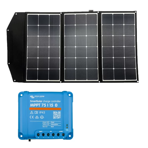 Zestaw solarny do kampera 200W - Składany panel fotowoltaiczny WATTSTUNDE WS200SF HV Victron Energy SmartSolar MPPT 100 20